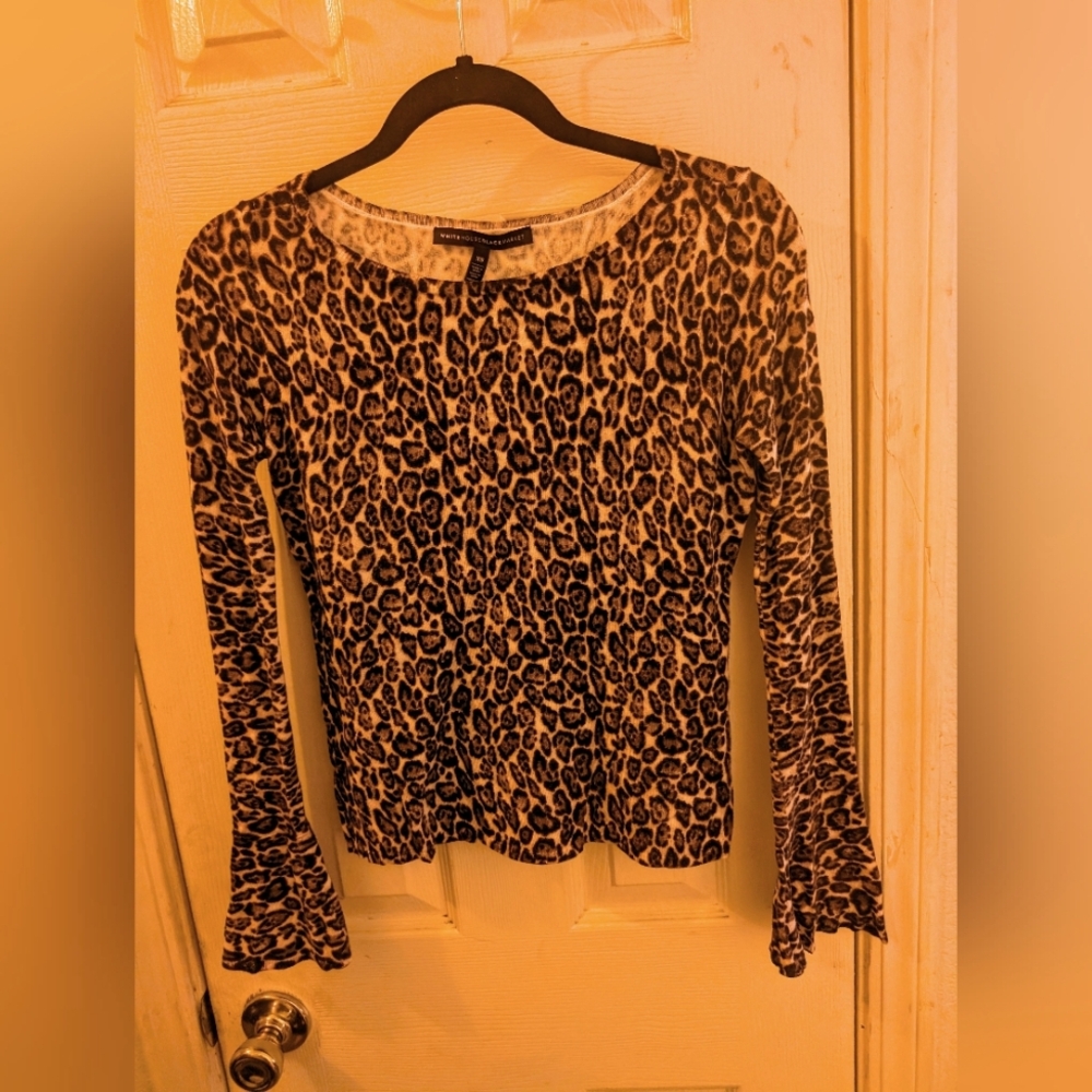 White House Black Market Leopard Print Bell Sleeve Sweater